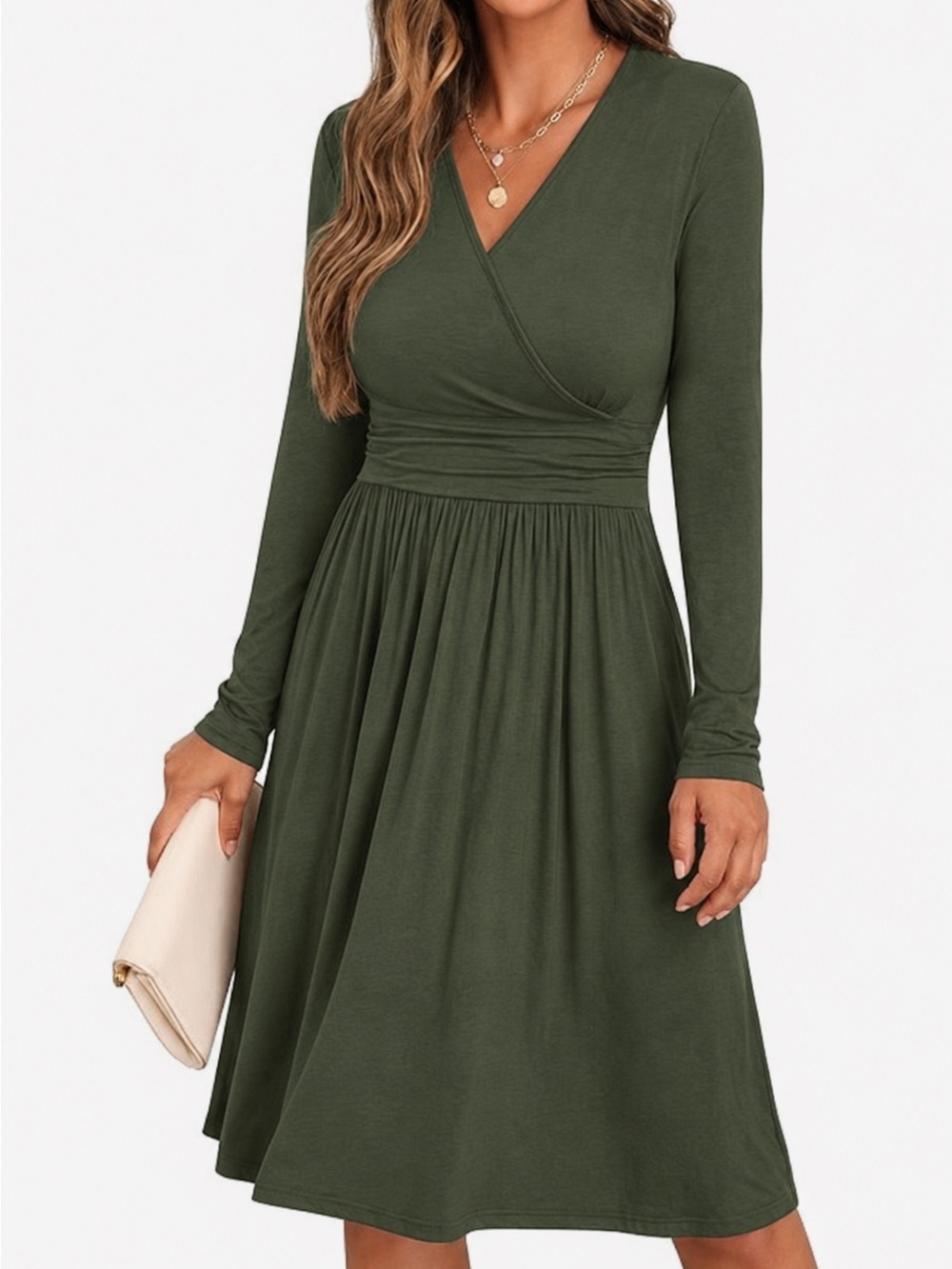 Grecerelle V-Neck Green Wrap Midi Dress